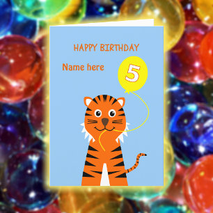 Custom name 5th birthday tiger pale blue card