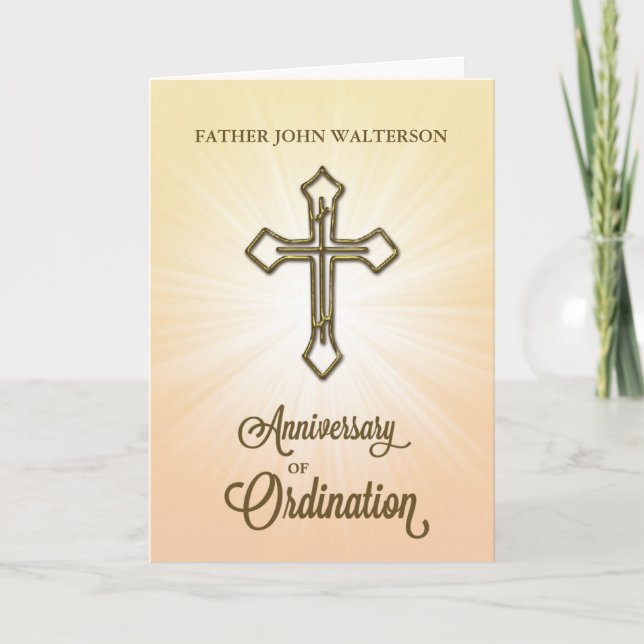 Custom Name, 60th Anniversary of Ordination, Gold Card (Front)