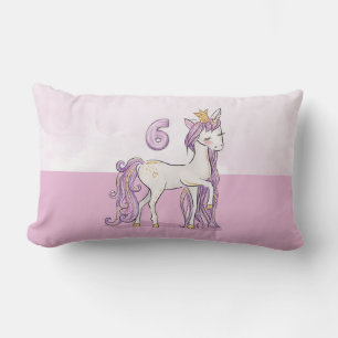 Custom Name 6th Birthday Pink Horse With Crown Lumbar Cushion