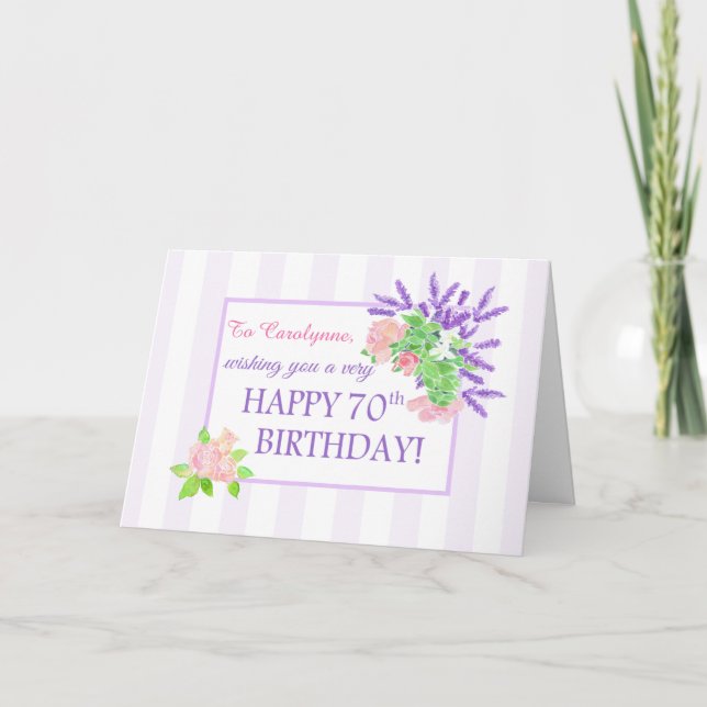 Custom Name 70th Birthday with Summer Flowers Card (Front)