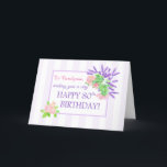 Custom Name 80th Birthday with Summer Flowers Card<br><div class="desc">A very pretty, floral 80th birthday card to customize with a vintage feel. The words, 'wishing you a very HAPPY BIRTHDAY!' are in soft mauve to match the lavender in the spray of Mock Orange, Albertine Roses and Lavender at the corners of the pale mauve striped border. There is plenty...</div>