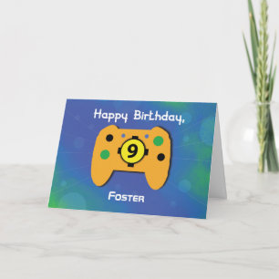 Custom Name 9 Year Old Birthday Gamer Controller Card