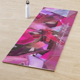 Custom Name Abstract 3D Effect Pink Red Ribbon  Yoga Mat