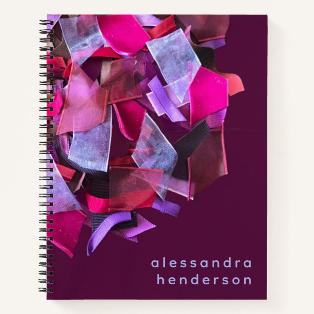 Custom Name Abstract Burgundy Lilac Pink Stripe  Notebook (Front)