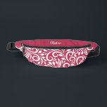 Custom Name Abstract Floral Elegant Magenta Red    Bum Bags<br><div class="desc">This unique fanny pack design is whimsical and feminine. The front background consists of an abstract white floral pattern on a trendy magenta red background. The area above the zipper is solid magenta red and is perfect for your custom name or short text in stylish white script. All colours in...</div>
