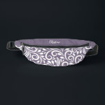 Custom Name Abstract Floral Elegant Purple Cute   Bum Bags<br><div class="desc">This unique fanny pack design is whimsical and feminine. The front background consists of an abstract white floral pattern on a colourful purple background. The area above the zipper is solid purple and is perfect for your custom name or short text in stylish white script. All colours in this design...</div>