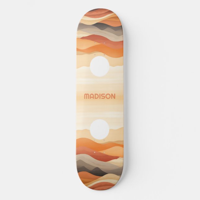 Custom Name Abstract Landscape Illustration Skateboard (Front)