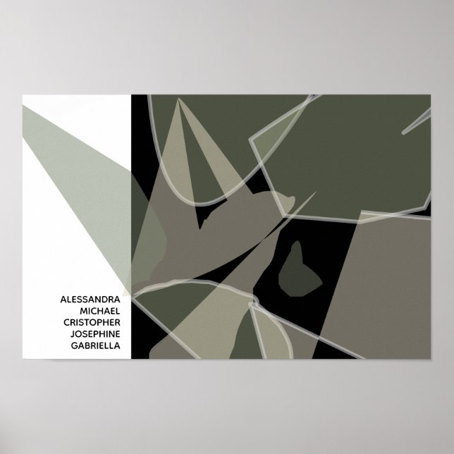 Custom Name Abstract Neutral Black White Green Tan Poster (Front)