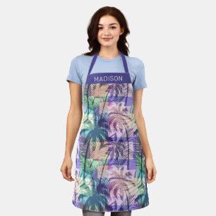 Custom name Abstract Palm Trees Pattern aprons