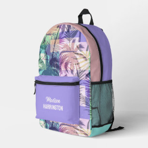 Custom Name Abstract Palm Trees Printed Backpack