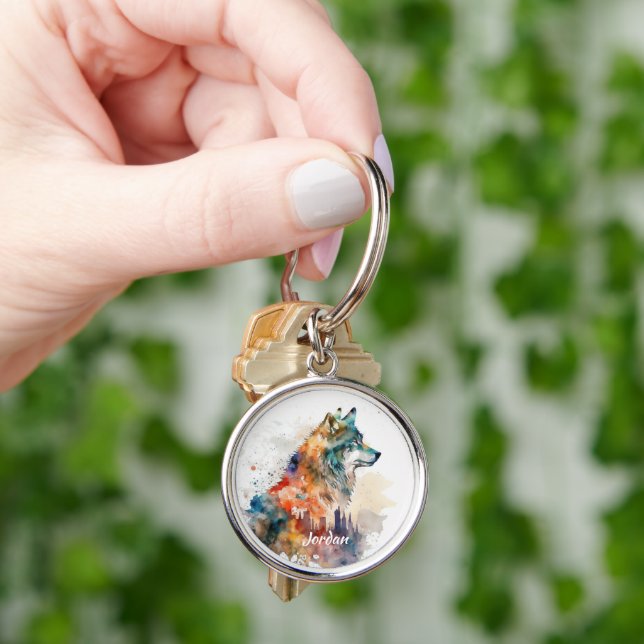Custom Name Abstract Stylized Wolf Head Key Ring (Hand)
