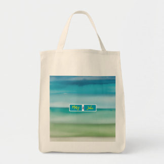 Custom Name Abstract Watercolor Ocean Horizon Art Tote Bag