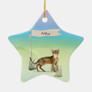 Custom Name Abyssinian Cat Pet Ceramic Tree Decoration