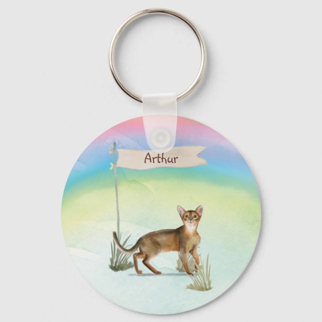 Custom Name Abyssinian Cat Pet Key Ring (Front)
