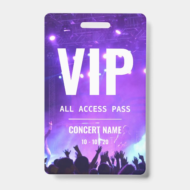 Custom name acess all access pass concert ID badge (Front)