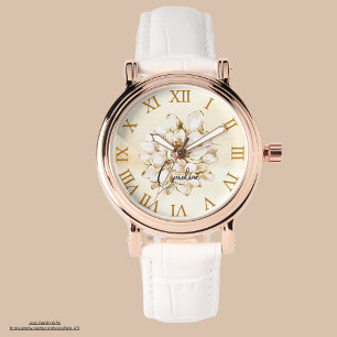 Custom name adorable golden style floral Script Watch