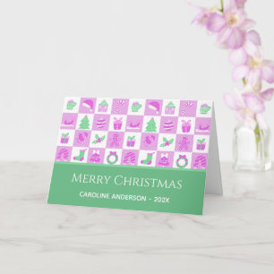 Custom Name Adorable Pink Christmas Snow Card