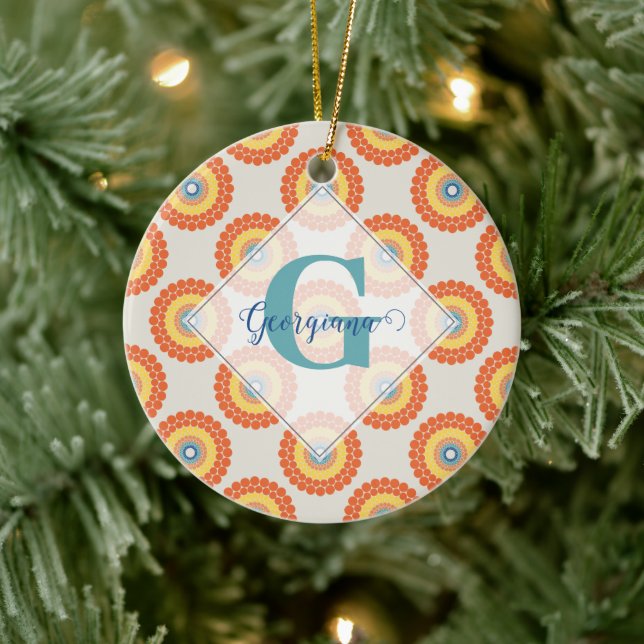 Custom Name Aegean Summer Radiant Dot Mandala Ceramic Tree Decoration (Tree)