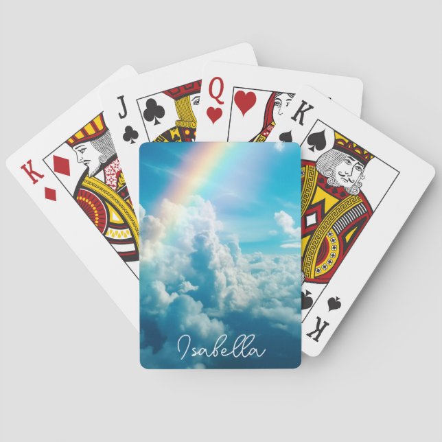Custom Name Aesthetic Rainbow and Clouds Playing Cards (Back)