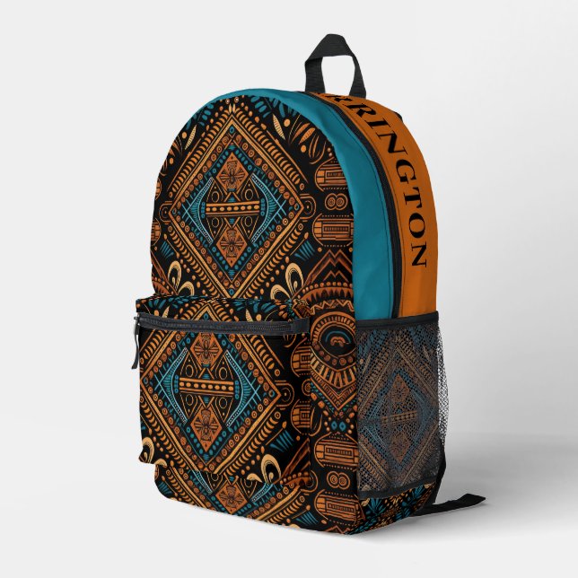 Custom Name African Pattern Printed Backpack (Back Corner Right)