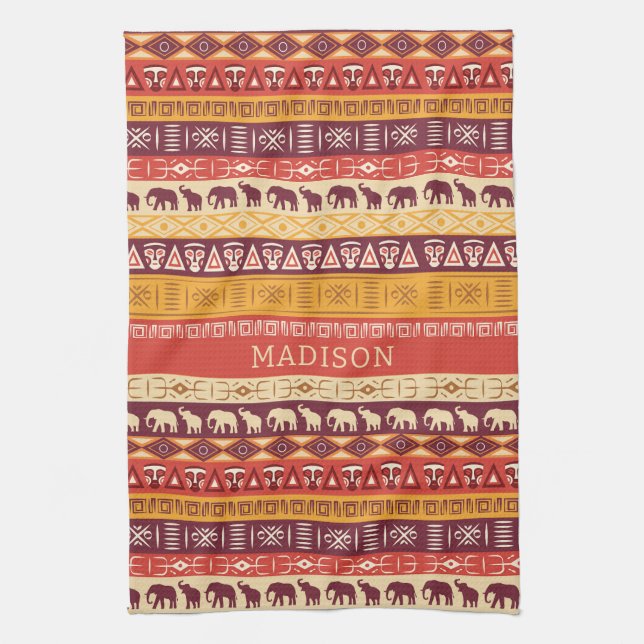 Custom Name African Pattern Tea Towel (Vertical)