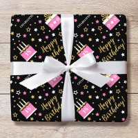 Custom Name Age Birthday Cake Pink Black