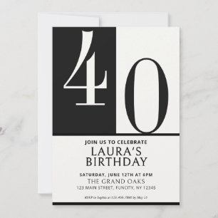 Custom Name & Age Birthday Invite, Black and White Invitation