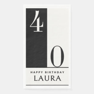 Custom Name & Age Black and White Birthday Napkin