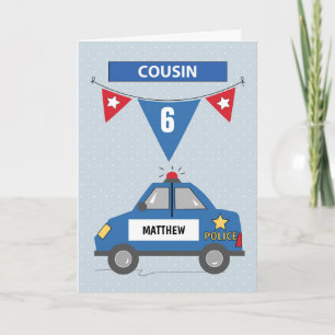 Custom Name Age Cousin 6th Birthday Blue Police Card