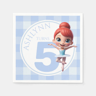 Custom Name & Age Cute Blue Ballerina Birthday Napkin