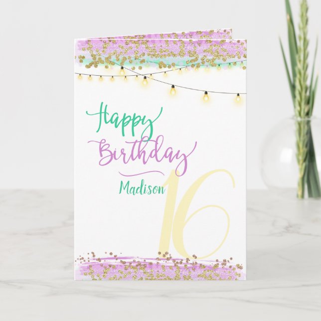 Custom Name/Age Happy Birthday Modern Watercolor Card (Front)