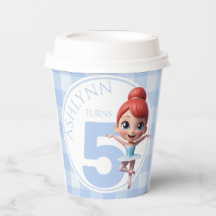 Custom Name & Age Reusable Blue Ballerina Birthday Paper Cups