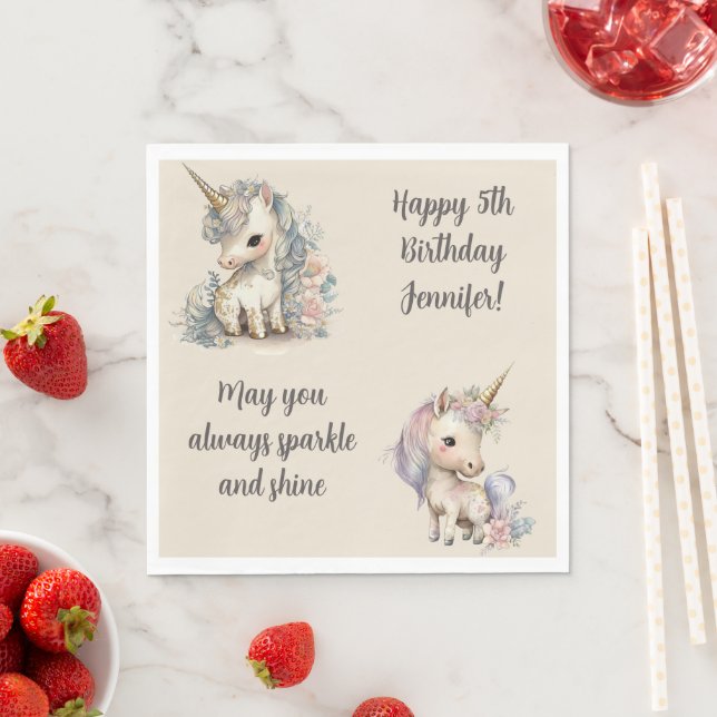 Custom Name Age Sentiment Unicorn Birthday Napkin (Insitu)