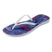Custom name all over graphic text grey blue red  jandals (Angled)