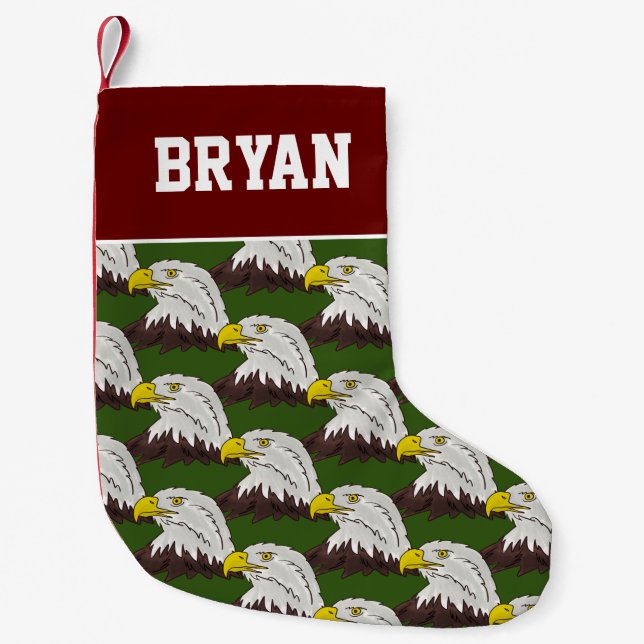Custom name American bald eagle head pattern  Small Christmas Stocking (Front)