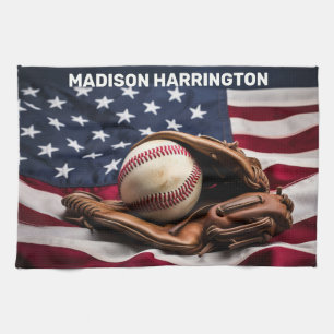 Custom Name American Baseball Tea Towel