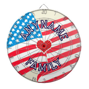 CUSTOM NAME American Colourful Flag & Heart Design Dartboard