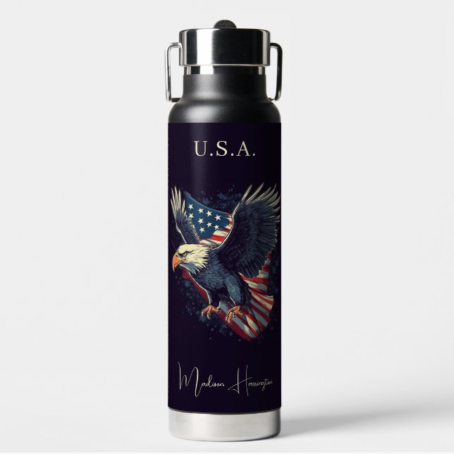 Custom Name American Eagle Water Bottle (Front)