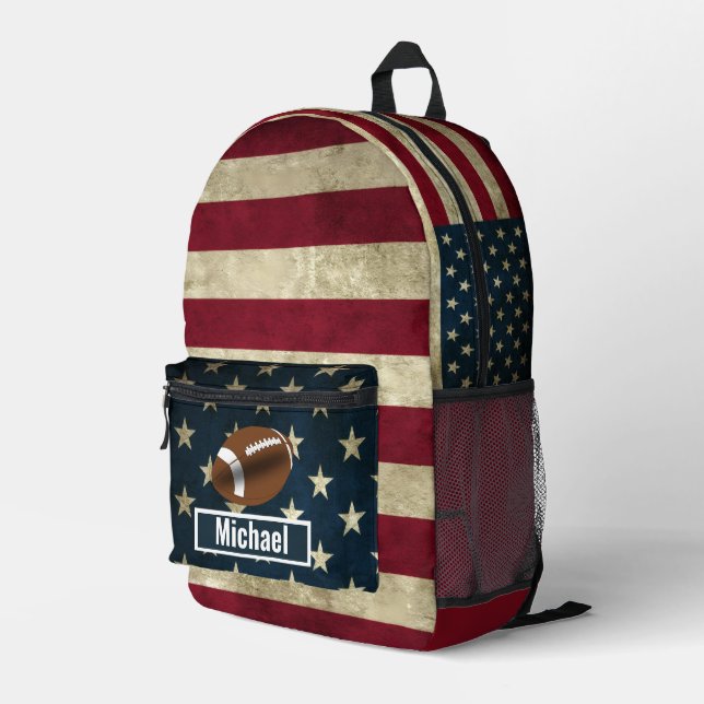 Custom Name American Flag Boys Backpack (Back Corner Right)