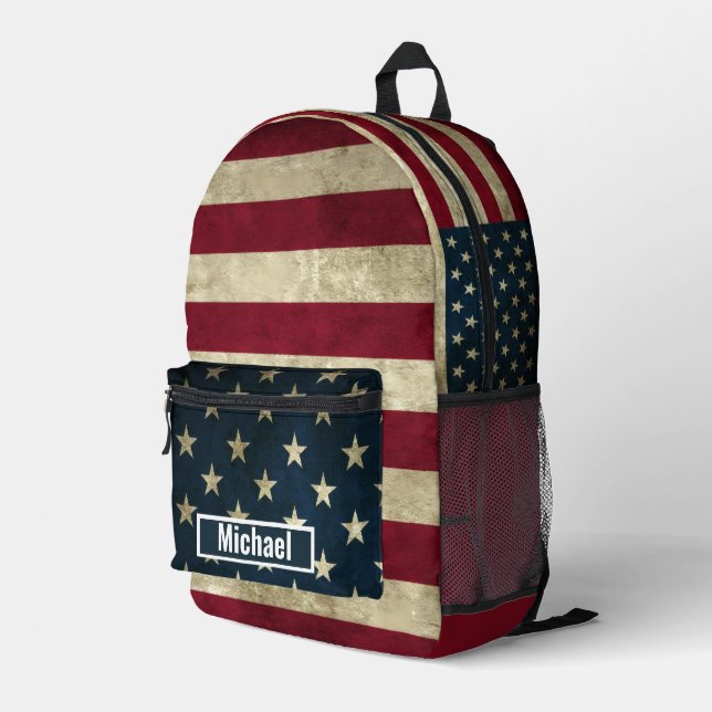 Custom Name American Flag Boys Backpack (Back Corner Right)