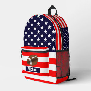 Custom Name American Flag Football Boys Backpack