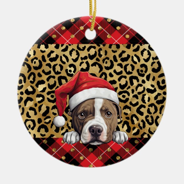 Custom Name American Staffordshire Terrier dog San Ceramic Tree Decoration (Front)