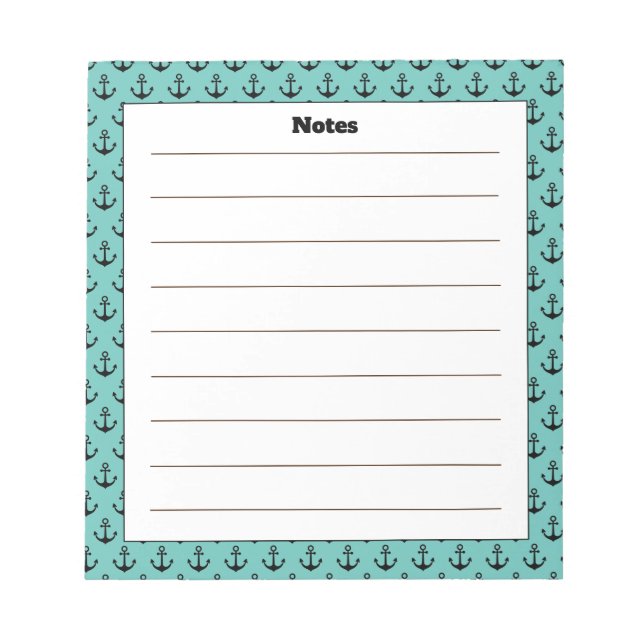 Custom Name Anchor Design with Turquoise Border  Notepad (Front)