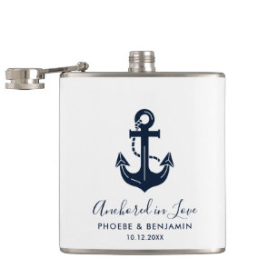 Custom Name Anchor Wedding Party  Nautical Gift Hip Flask