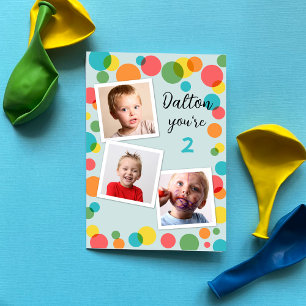 Custom Name and Age Boys Polka Dot Photo Birthday Card