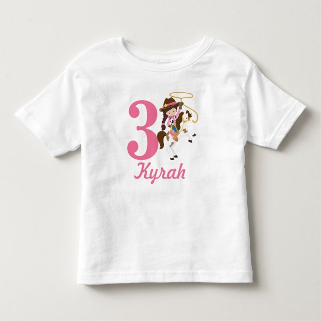 Custom name and age Cowgirl Birthday Toddler T-Shirt (Front)