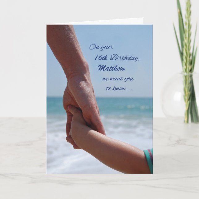 Custom Name and Age Matthew Child Birthday Beach Card (Front)