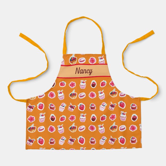 Custom Name and Cupcake Print Apron  (Front)