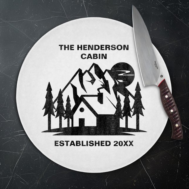 Custom Name and Date Cabin and Mountains Cutting Board (Creator Uploaded)