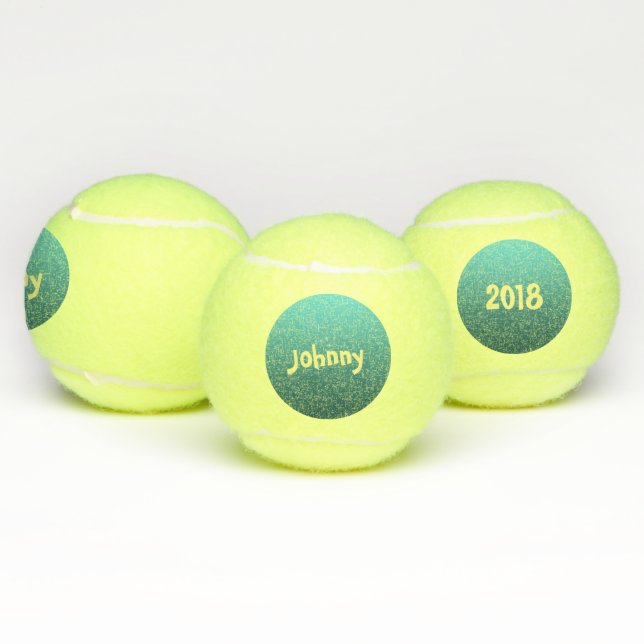 Custom Name and Date on teal green dot Tennis Balls (Multi)